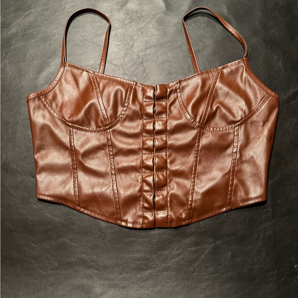 Brown Leather Corset Top - Picture 2 of 3